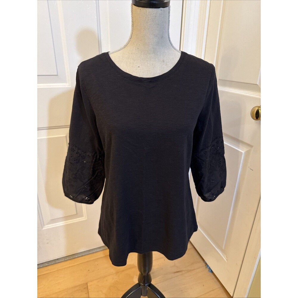 BLACK PUFF SLEEVE Croft & Barrow Size M Cotton Blend Longsleeved Shirt